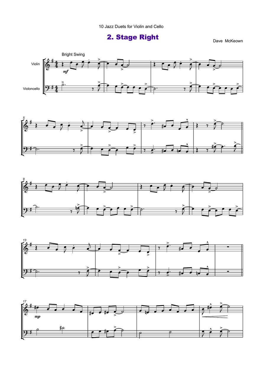 10 Jazz Duets for Violin and Cello String Duet scores gallery preview page 3