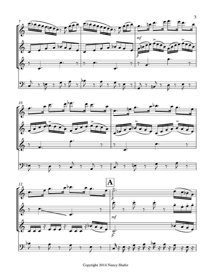 Big Top Boogie Quartet for 2 Flutes, Alto Flute & String Bass Jazz Ensemble scores gallery preview page 3