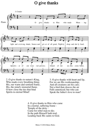 O give thanks to Him. A new tune to a wonderful old hymn.