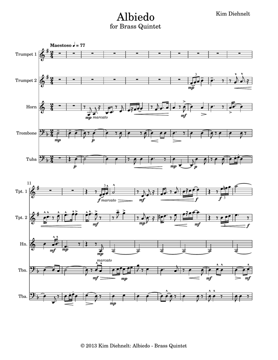 Diehnelt: Albiedo for brass quintet Brass Quintet scores gallery preview page 2