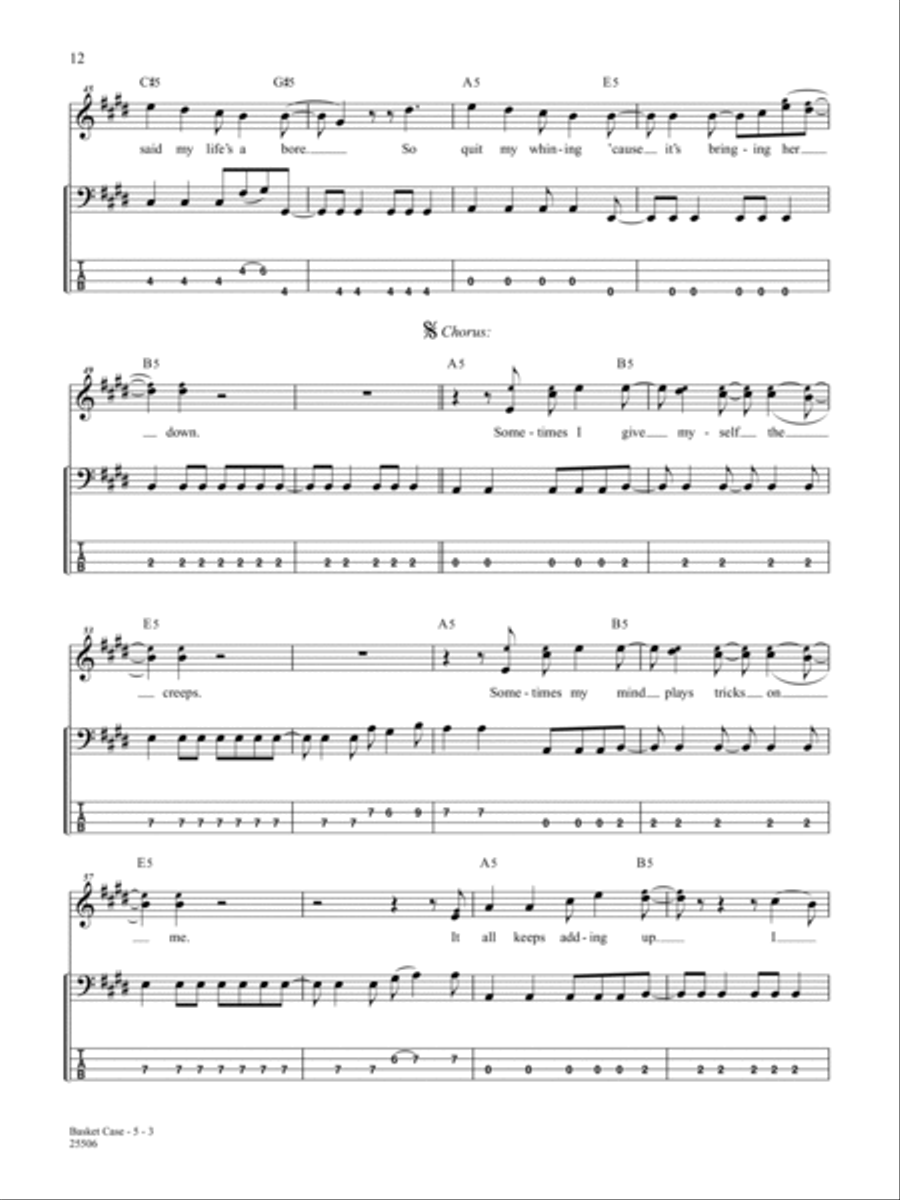 Basket Case Bass Guitar Tablature scores gallery preview page 3