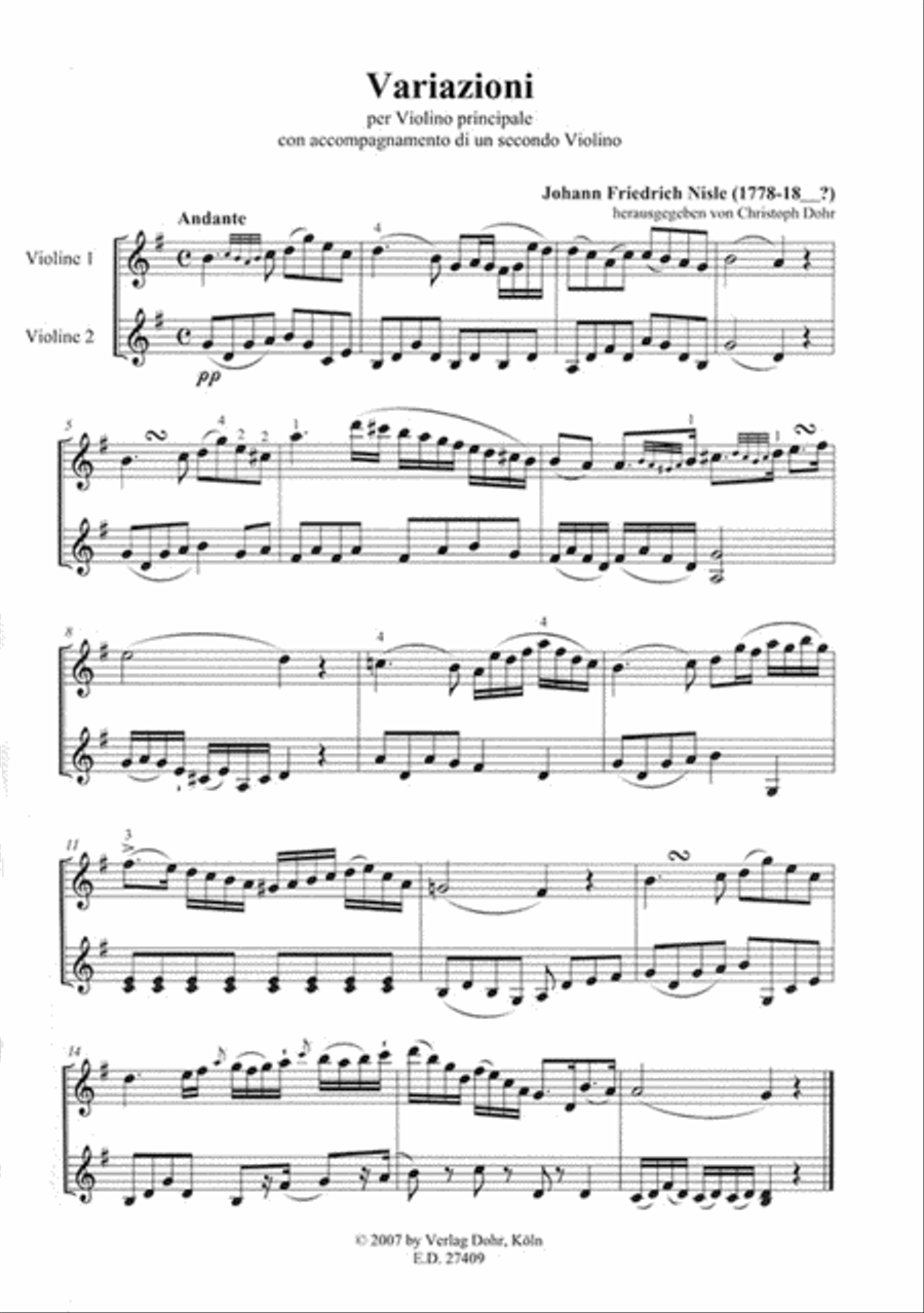 Variazioni per Violino principale con accompagnamento di un secondo Violino Violin scores gallery preview page 2