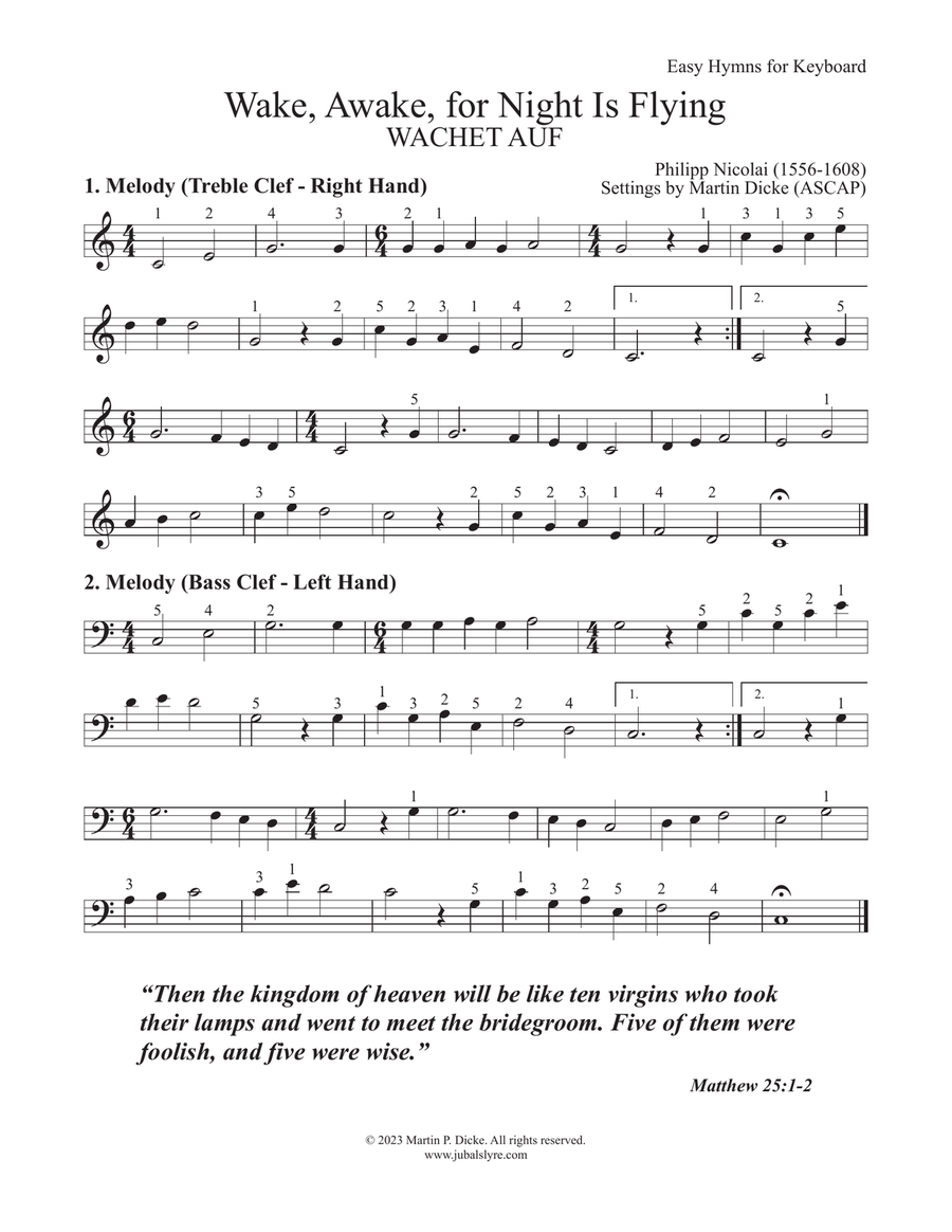 Wake, Awake, for Night is Flying (Easy Hymns for Keyboard) Piano Method scores gallery preview page 3