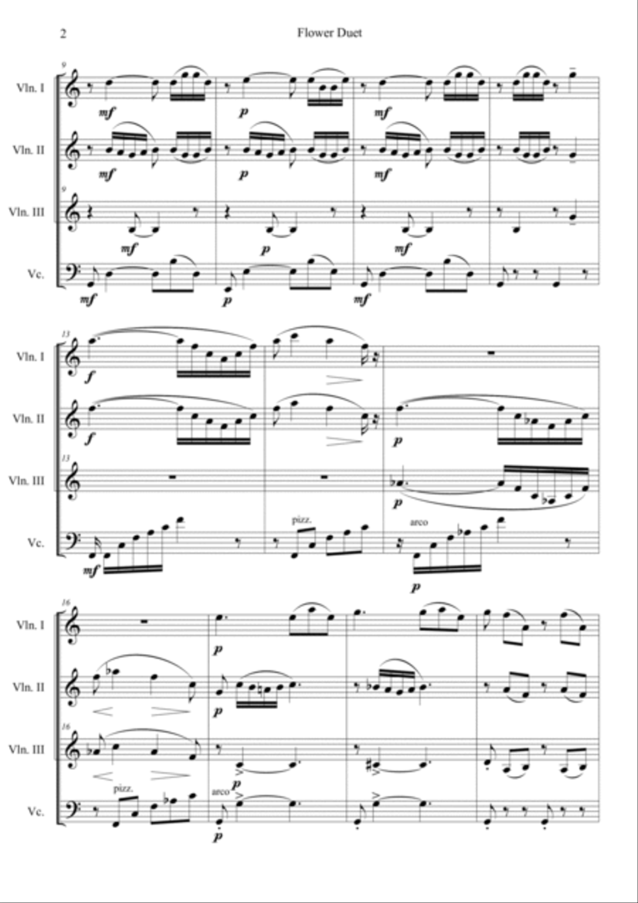 Flower Duet (from Opera Lakmé) Short Version in C String Quartet scores gallery preview page 2