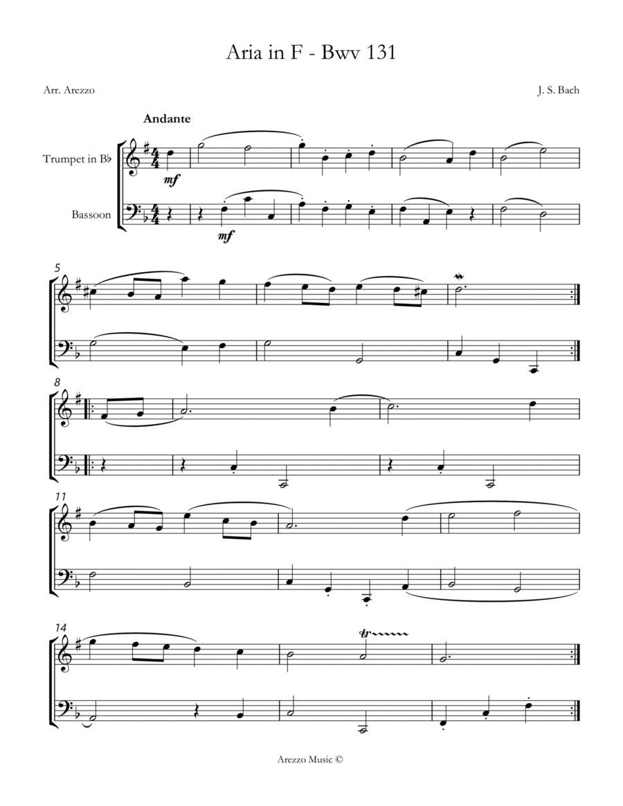 bach bwv anh. 131 gavotte in f major Trumpet and Cello Sheet Music image number null