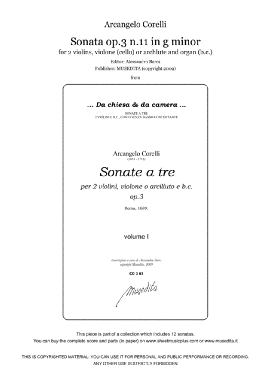 Corelli, Sonata op.3 n.11 in g minor Small Ensemble scores gallery preview page 1
