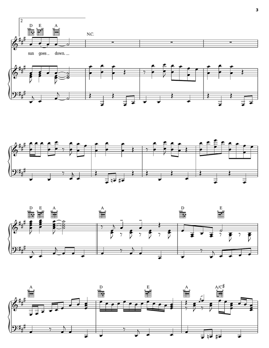 When The Sun Goes Down Piano, Vocal, Guitar scores gallery preview page 3
