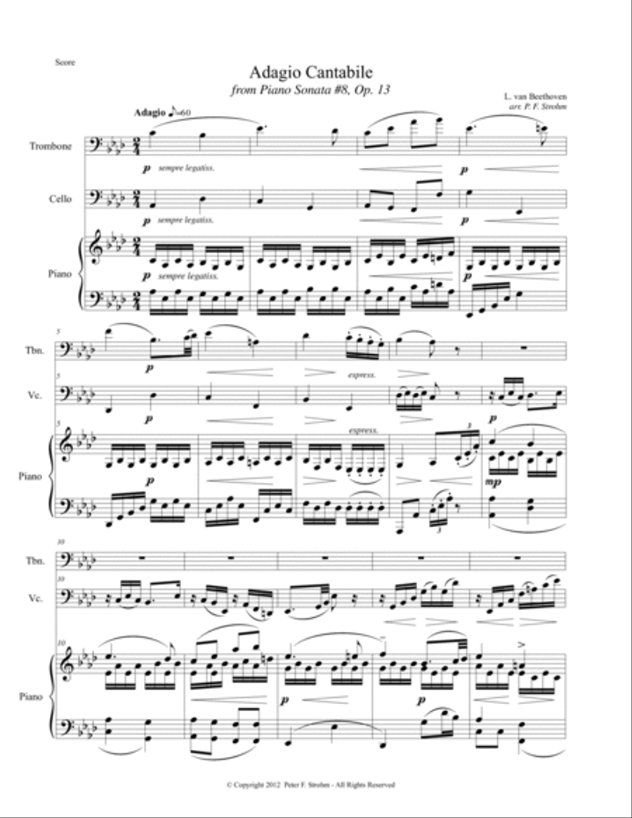 Adagio Cantabile from Piano Sonata No. 8, Op. 13 Trombone scores gallery preview page 3