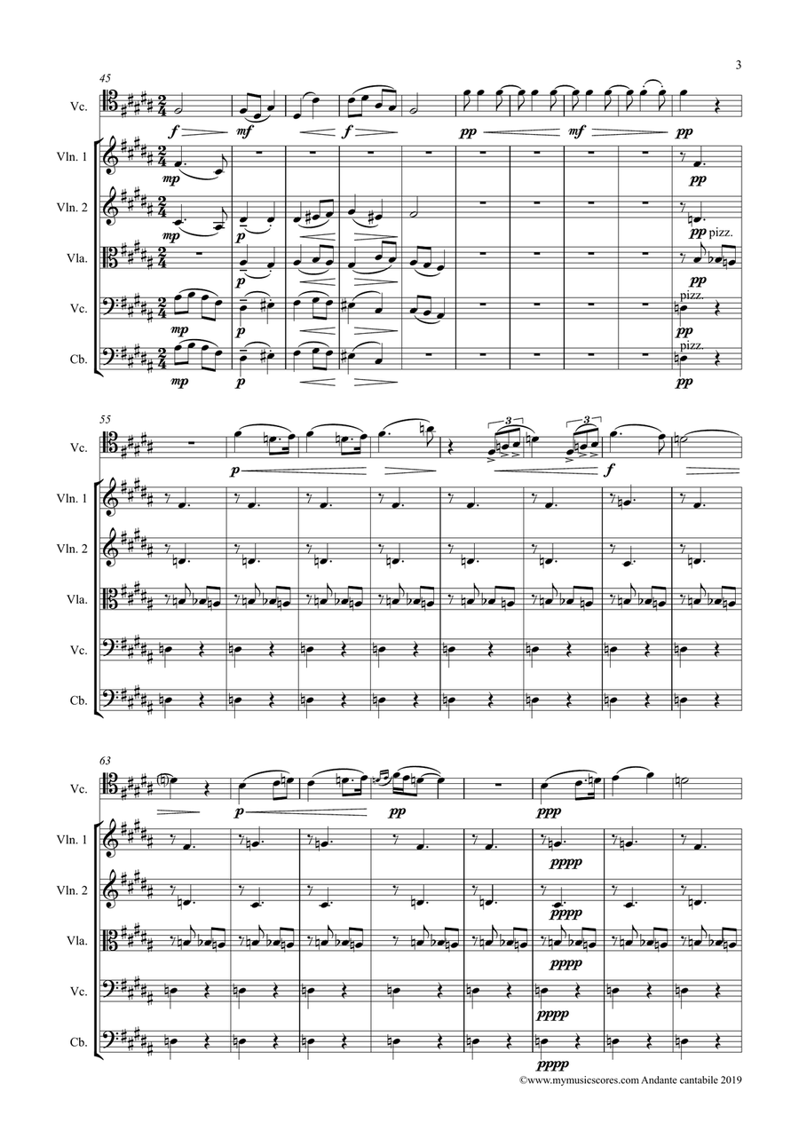 Tchaikovsky Andante Cantabile for Cello and Orchestra String Orchestra scores gallery preview page 4
