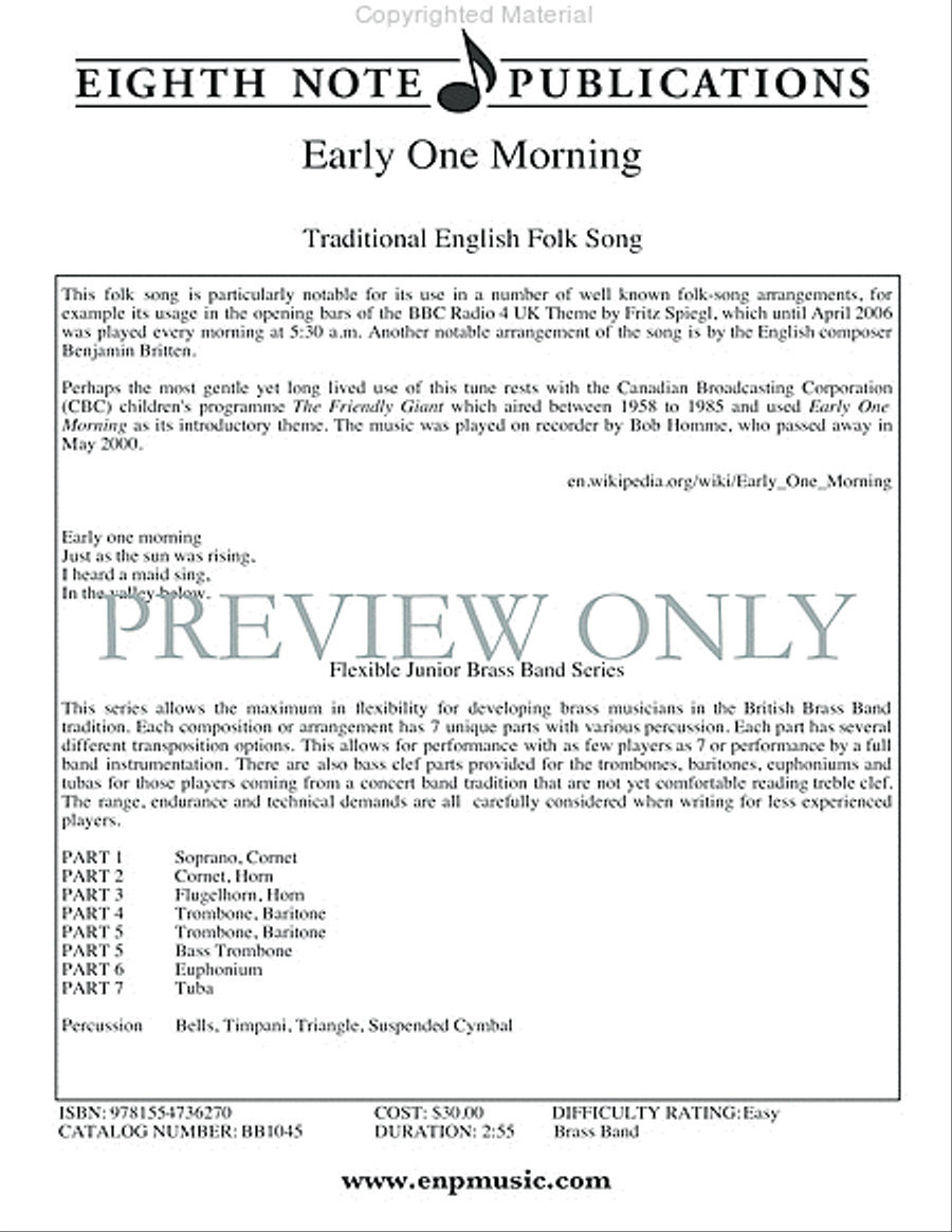 Early One Morning Concert Band scores gallery preview page 2