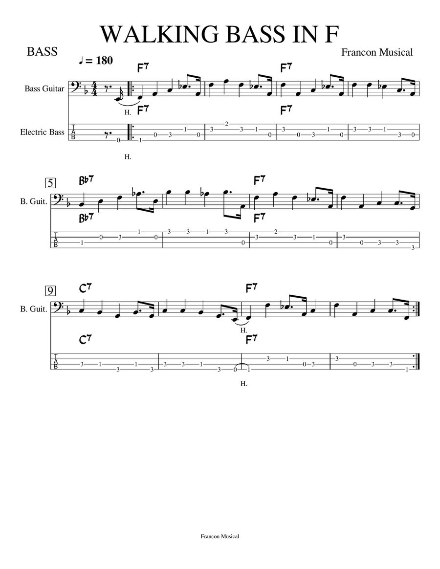 Catchy Walking Bass line in F major Small Ensemble scores gallery preview page 1