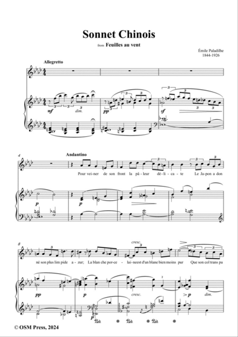 Paladilhe-Sonnet Chinois,in A flat Major Voice scores gallery preview page 2