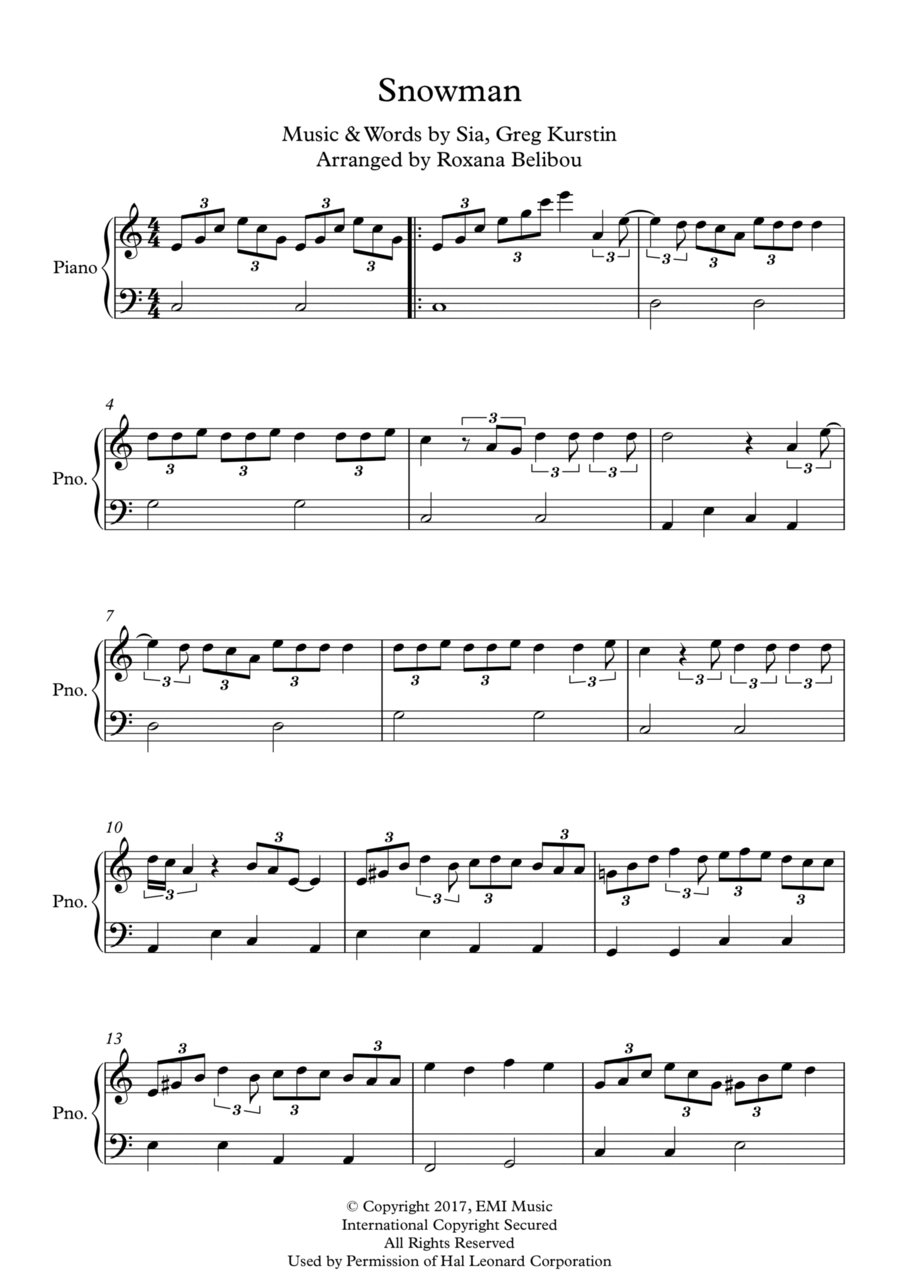 Snowman Easy Piano scores gallery preview page 1