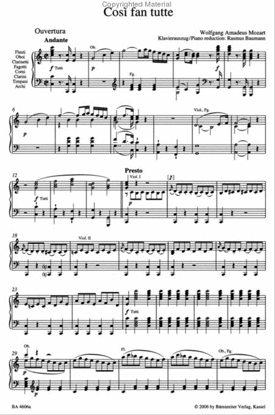 Cosi fan tutte ossia La scuola degli amanti, KV 588 4-Part scores gallery preview page 2