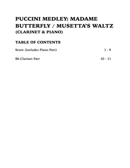 Puccini Medley: Un Bel Di (Madame Butterfly) and Musetta's Waltz (La Boheme): Clarinet & Piano image number null