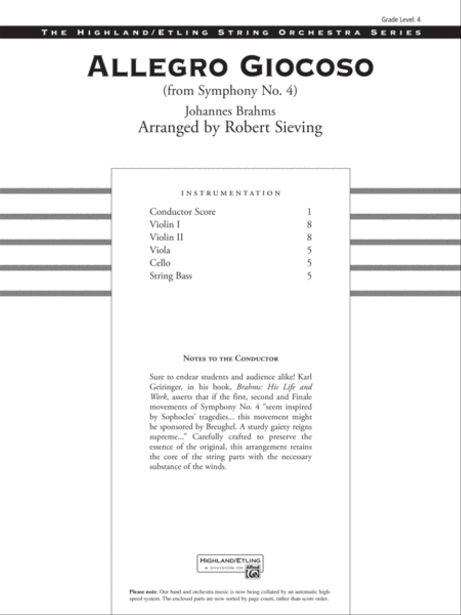 Allegro Giocoso (From Symphony No. 4): Score String Orchestra scores gallery preview page 1