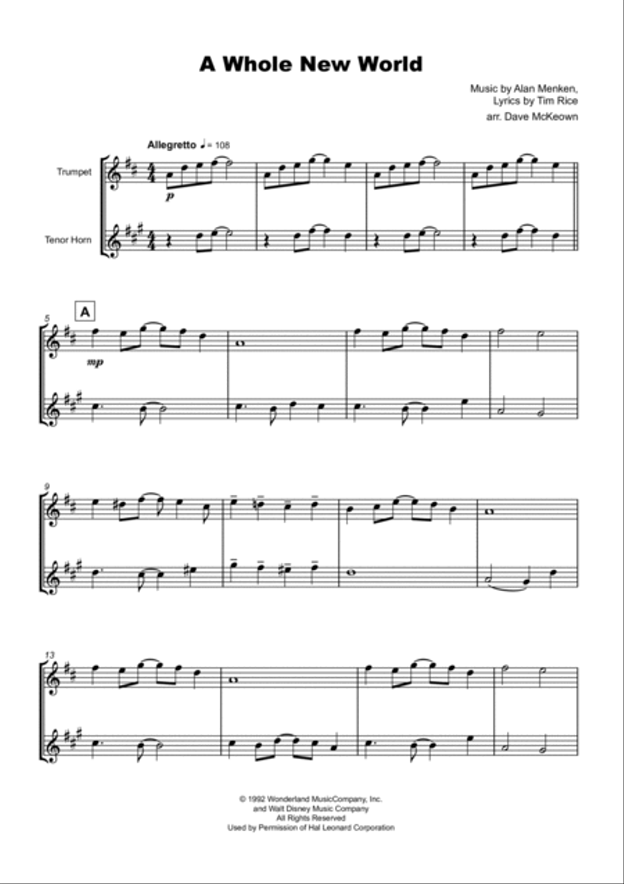 A Whole New World (aladdin's Theme) Brass Duet scores gallery preview page 2