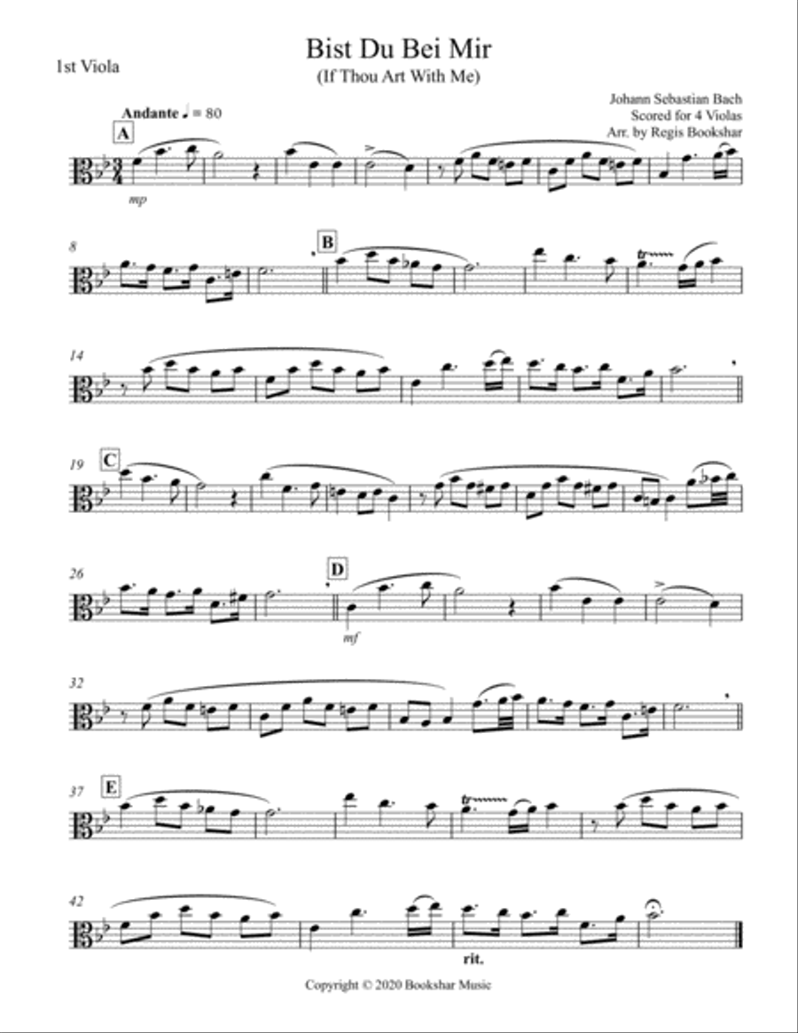 Bist Du Bei Mir (Viola Quartet) String Quartet scores gallery preview page 4