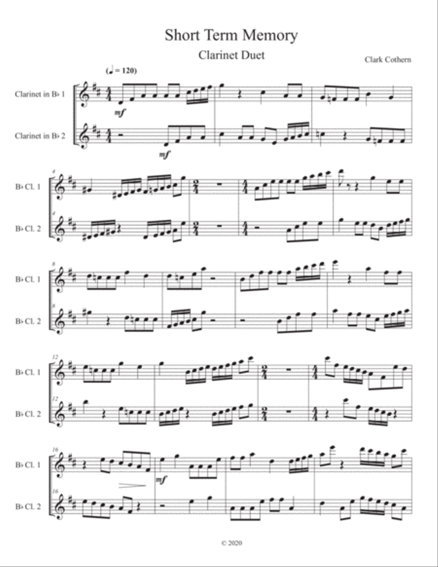 Short Term Memory (Clarinet Duet) Short Term Memory (Clarinet Duet) Clarinet Duet scores gallery preview page 1