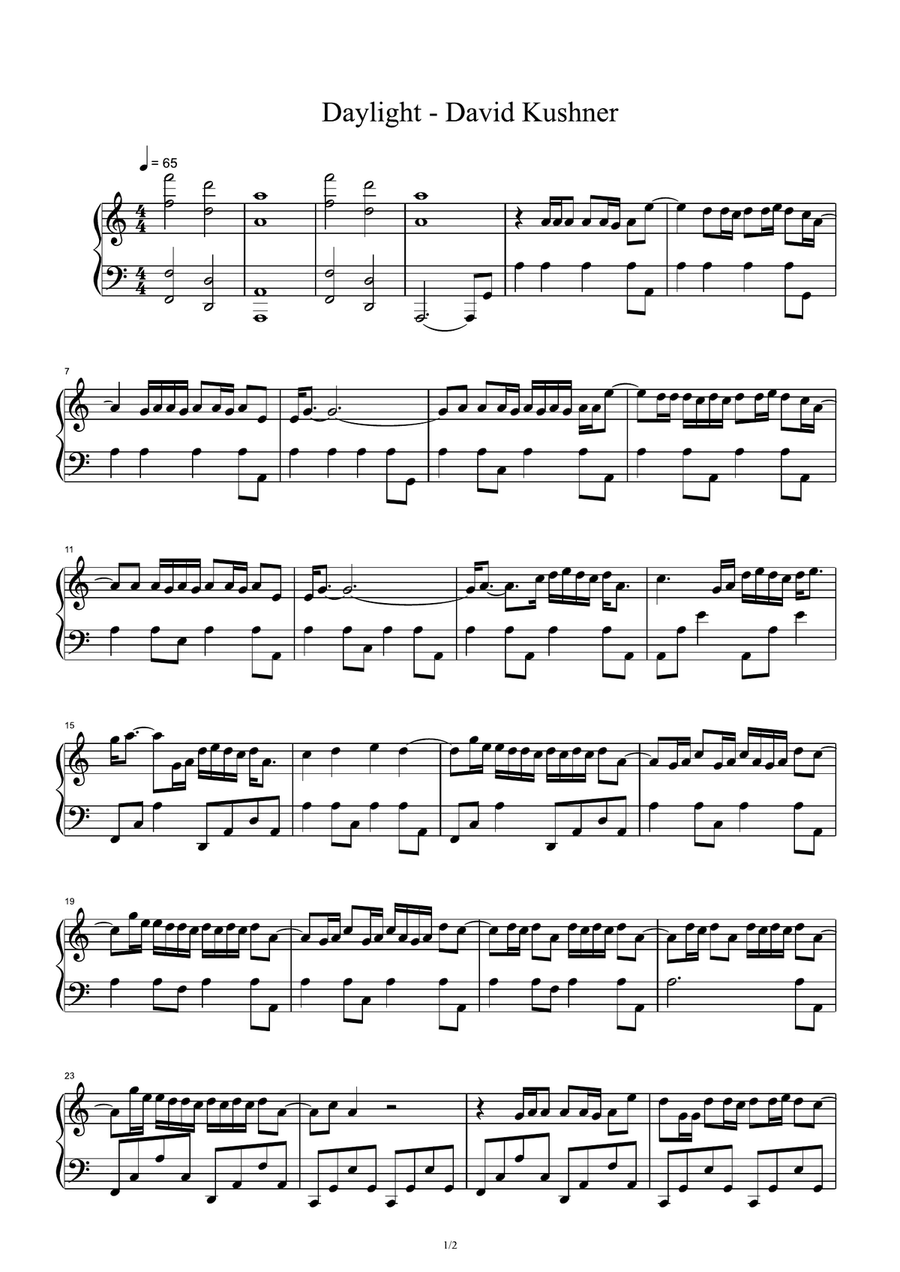 Daylight Daylight Piano Solo scores gallery preview page 1