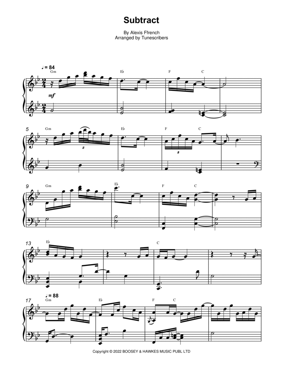 Subtract Subtract Piano Solo scores gallery preview page 1