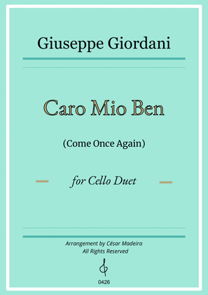 Caro Mio Ben (Come Once Again) - Cello Duet (Full Score and Parts)