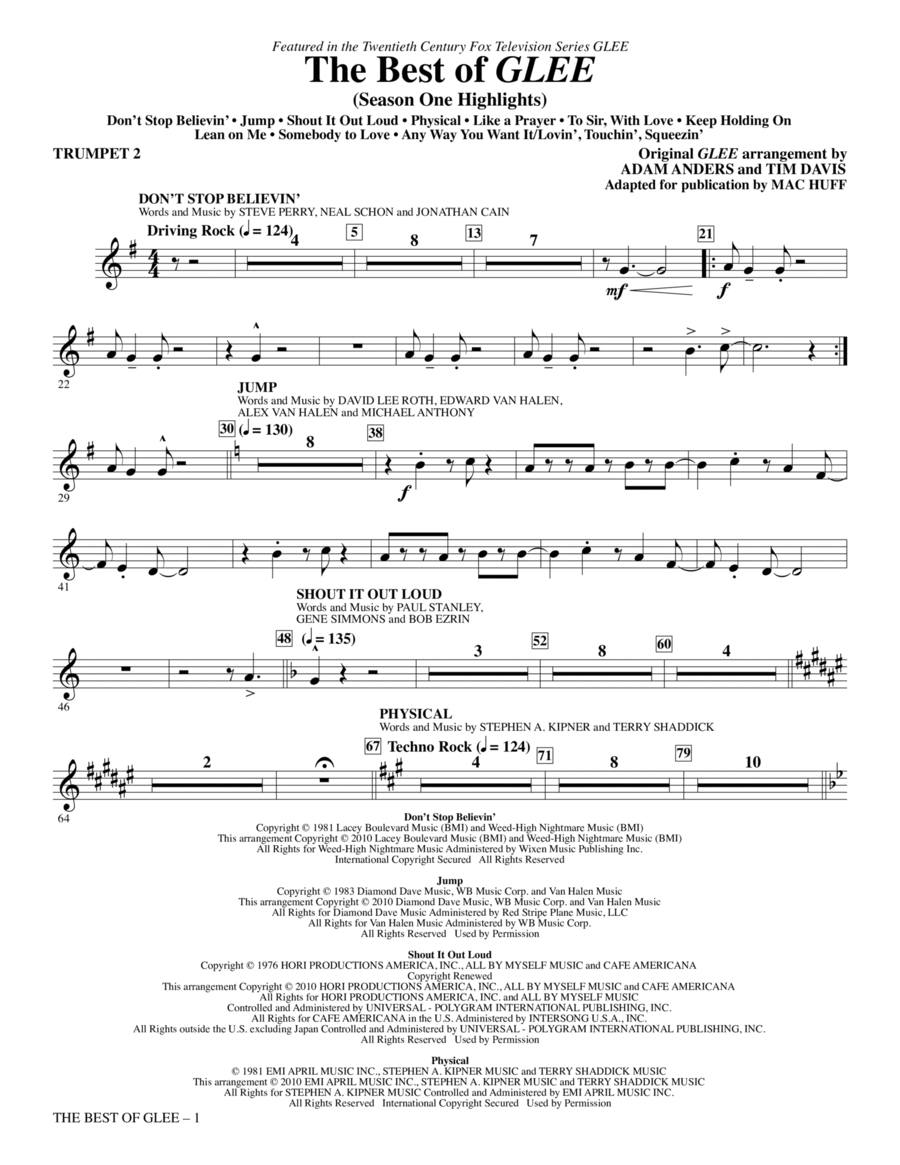 The Best Of Glee (Season One Highlights) - Trumpet 2 Choir scores gallery preview page 1