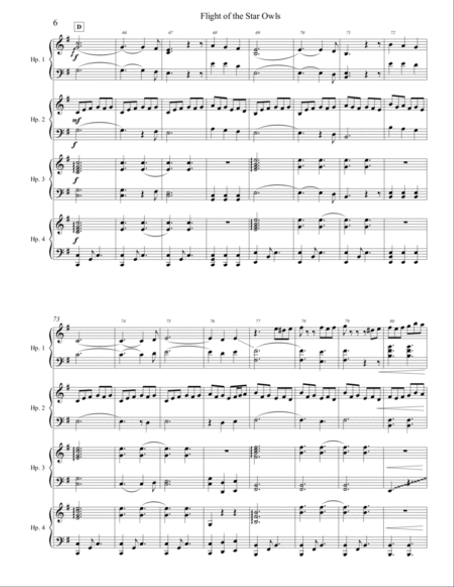 Flight of the Star Owls Harp Arrangement- Full score and parts (E minor) Harp scores gallery preview page 6
