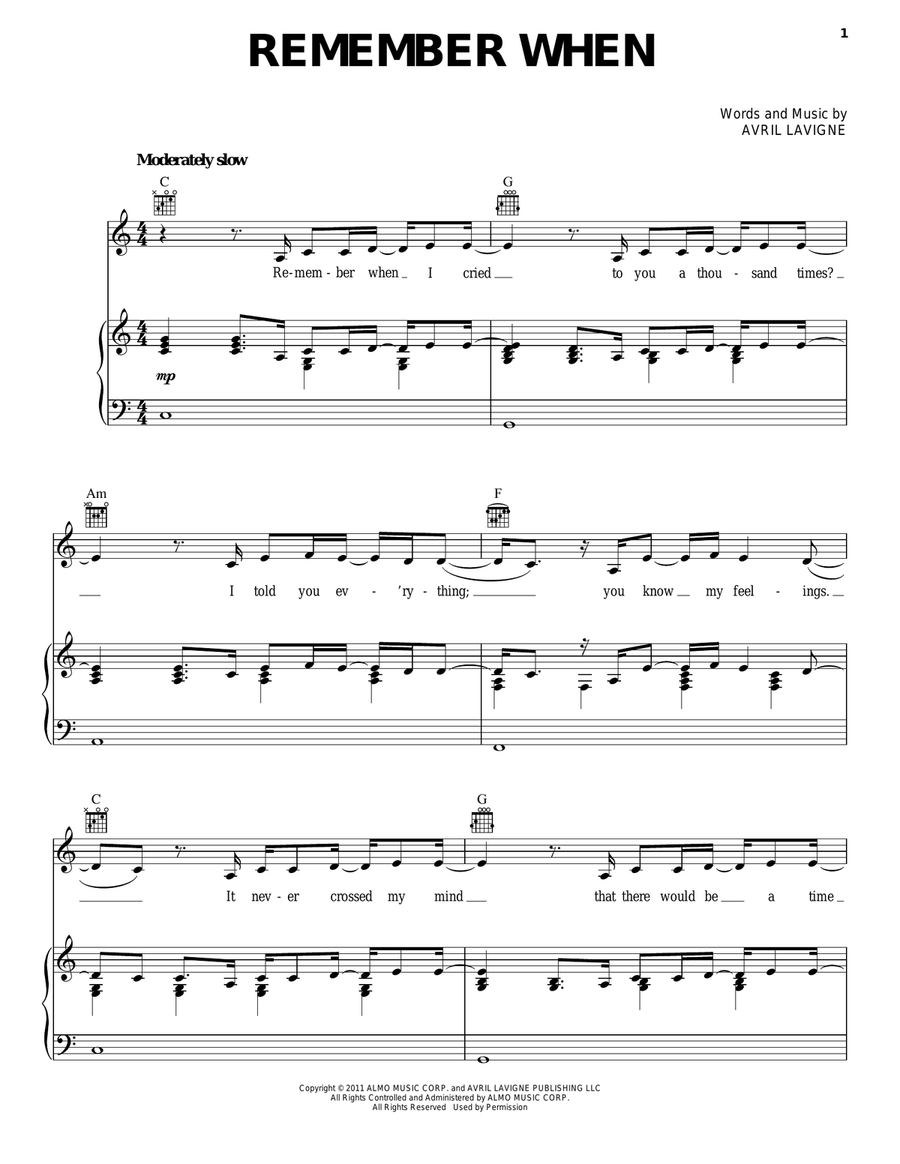 Remember When Piano, Vocal, Guitar scores gallery preview page 1