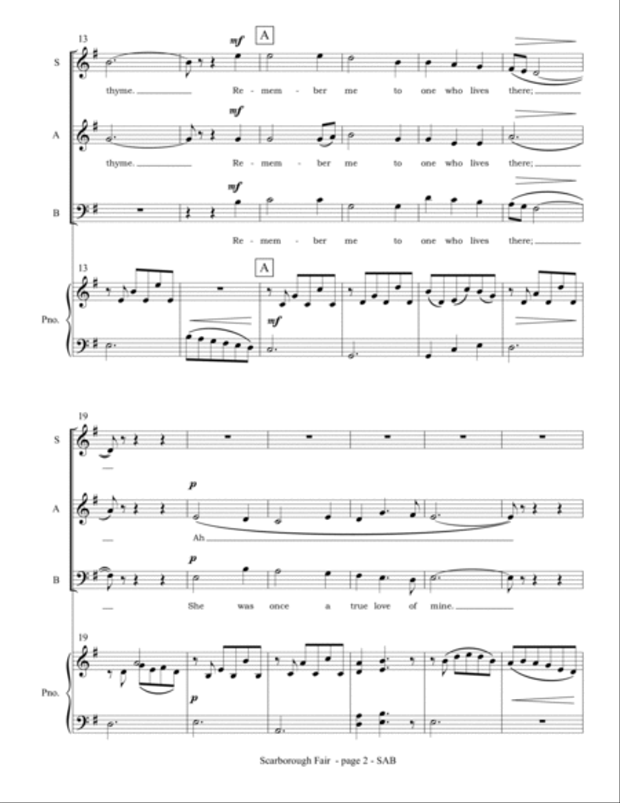 Scarborough Fair (SAB choir and piano) 3-Part scores gallery preview page 4