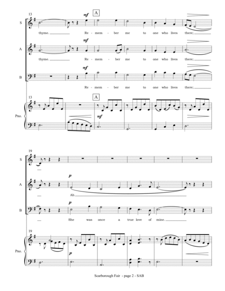 Scarborough Fair (SAB choir and piano) image number null