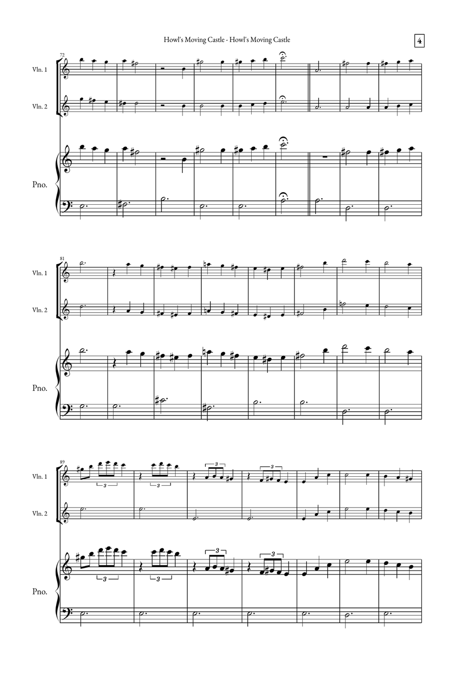 Howl's Moving Castle Howl's Moving Castle String Duet scores gallery preview page 4