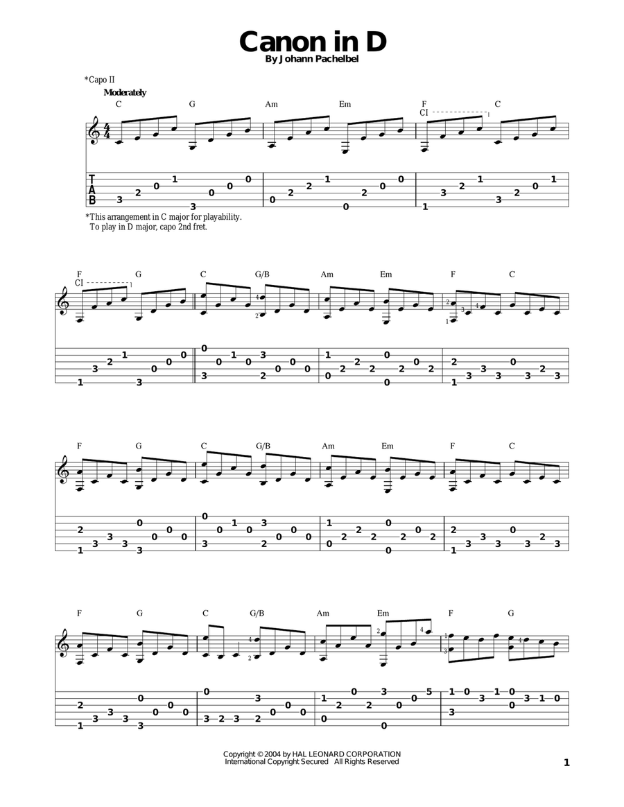 Canon In D Acoustic Guitar scores gallery preview page 1