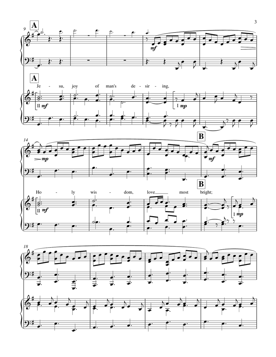 Jesu, Joy of Man's Desiring PIANO and ORGAN DUET Organ Accompaniment scores gallery preview page 3