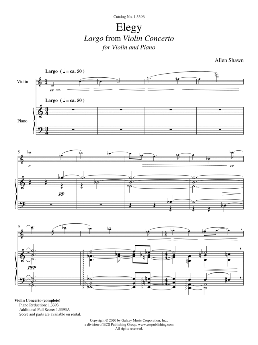 Elegy: Largo from Violin Concerto Violin Solo scores gallery preview page 1