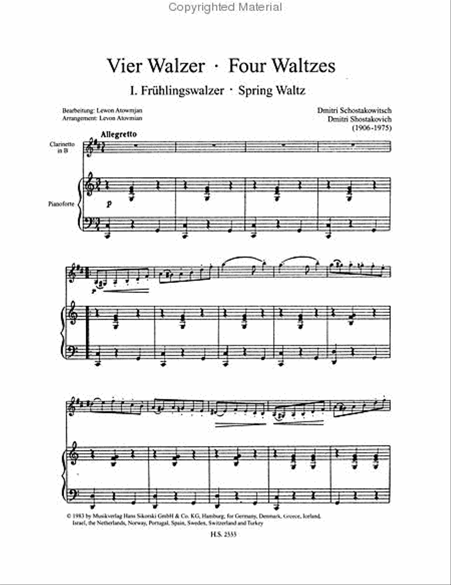 4 Waltzes Clarinet scores gallery preview page 2