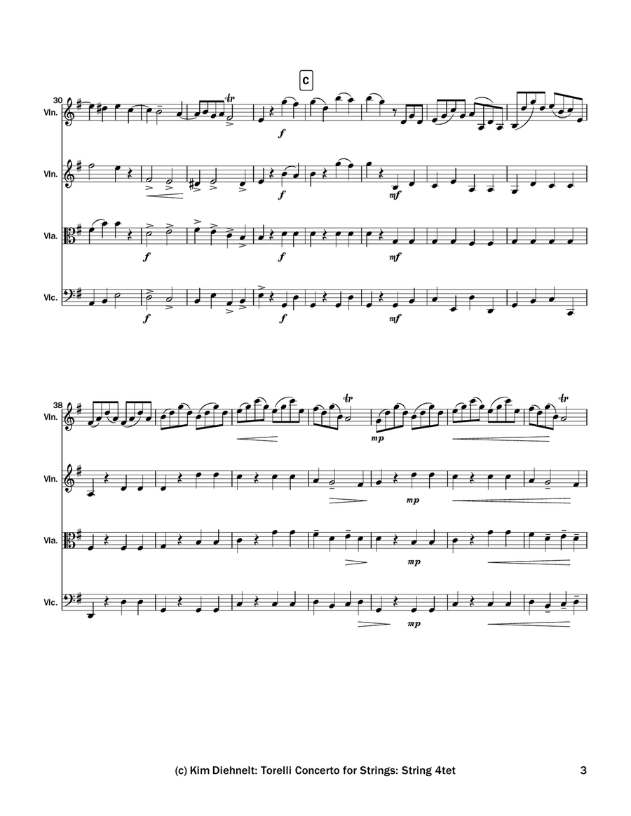 Torelli: Concerto for strings, Op 6, No. 1 - for string quartet String Quartet scores gallery preview page 4