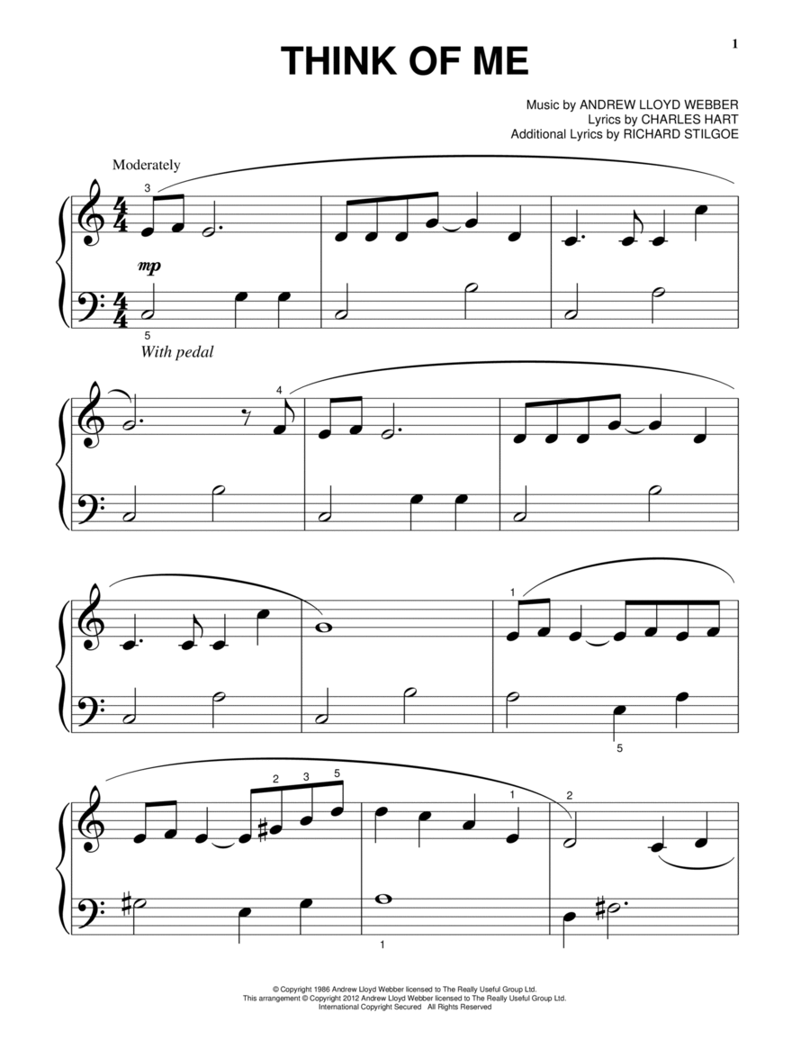 Think Of Me (from The Phantom Of The Opera) Easy Piano scores gallery preview page 1