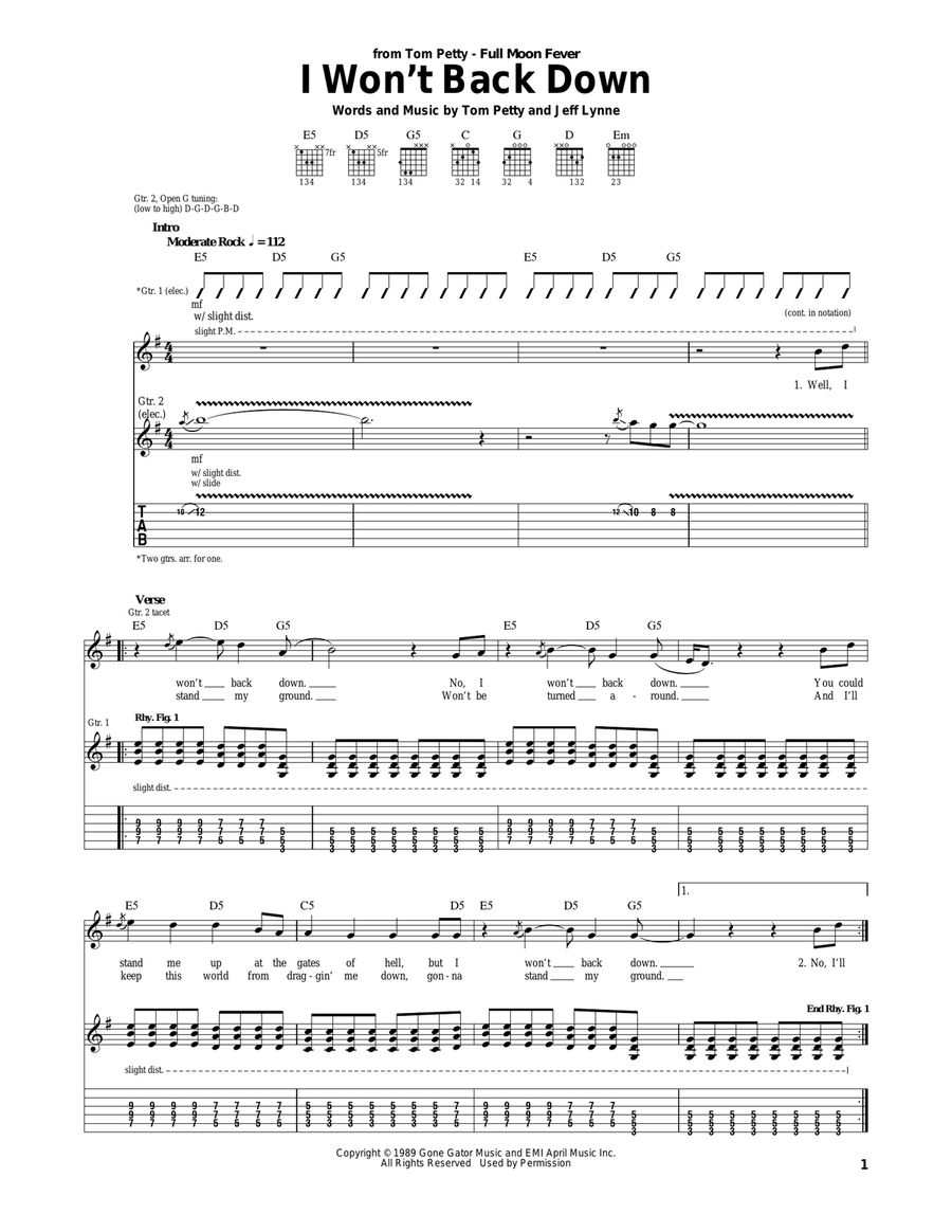 I Won't Back Down Acoustic Guitar scores gallery preview page 1
