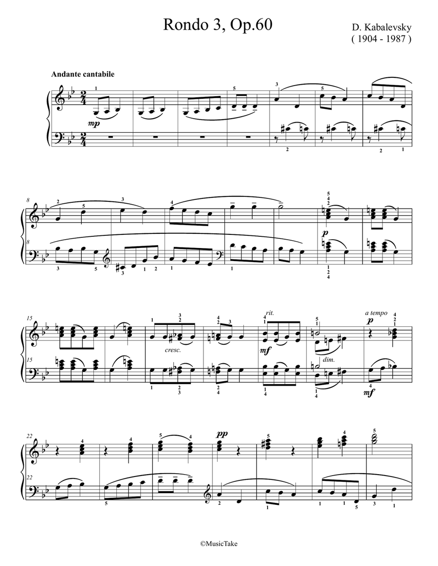 Kabalevsky. Rondo 3, Op.60 Easy Piano scores gallery preview page 1