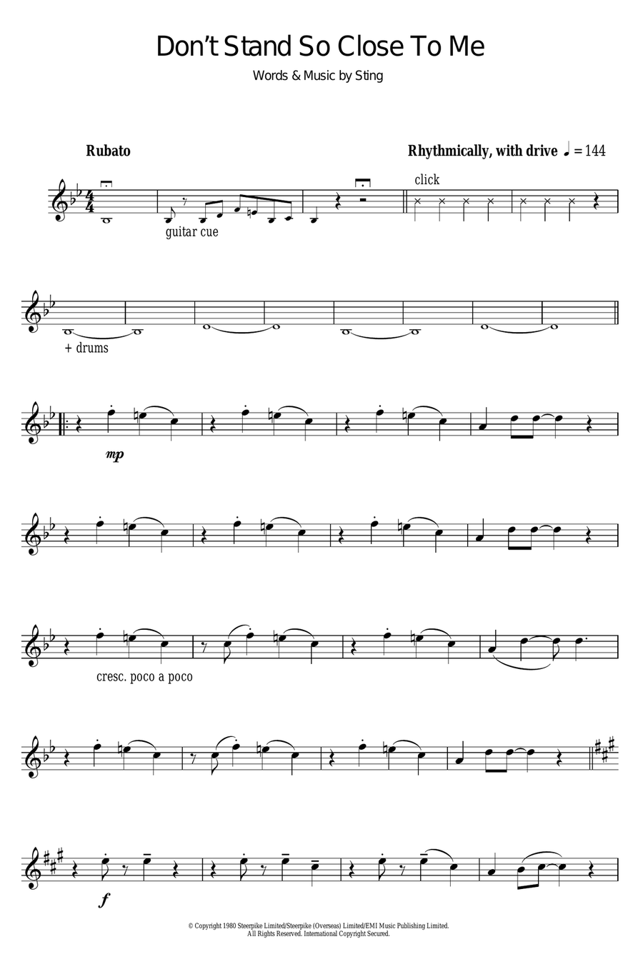 Don't Stand So Close To Me Alto Saxophone scores gallery preview page 1
