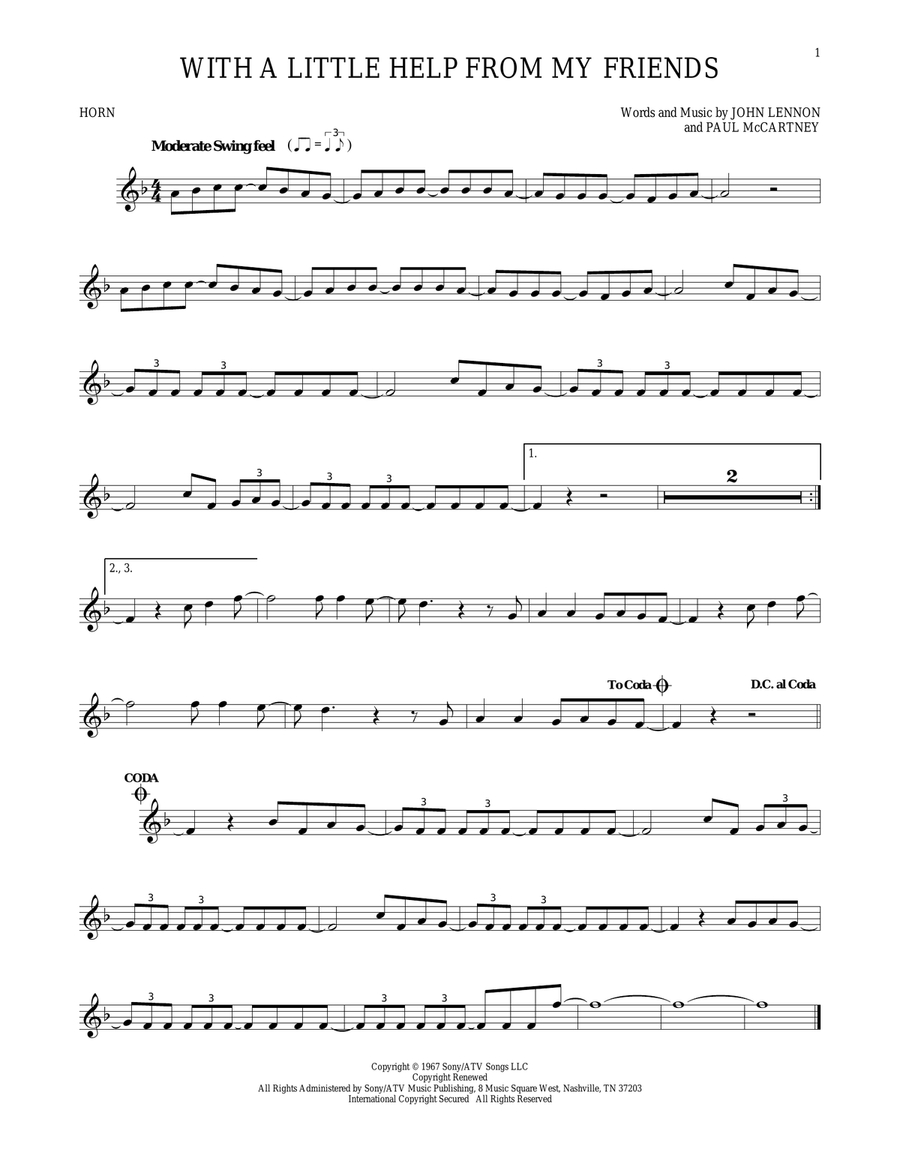 With A Little Help From My Friends Horn Solo scores gallery preview page 1