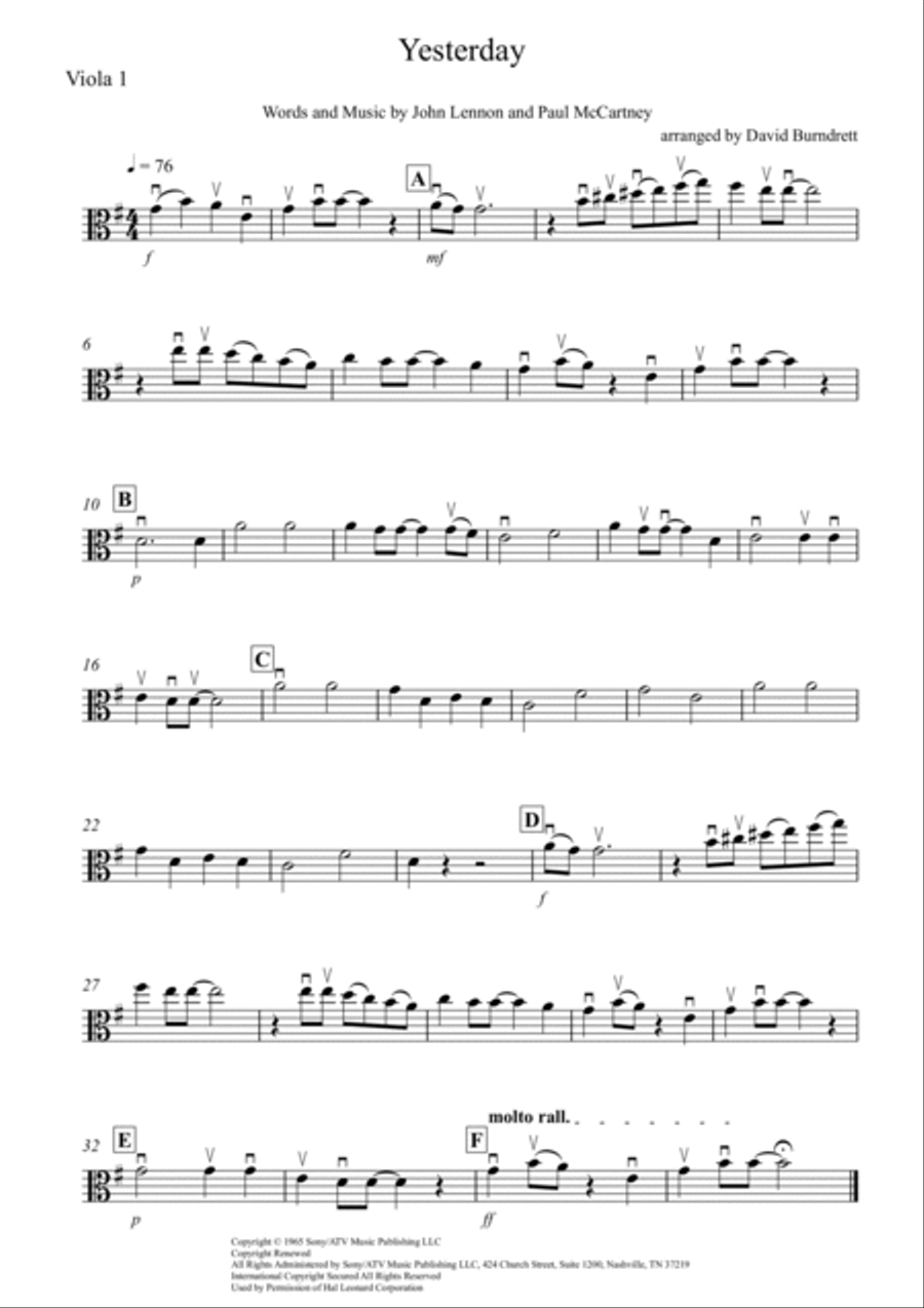 Yesterday Yesterday Viola Solo scores gallery preview page 3