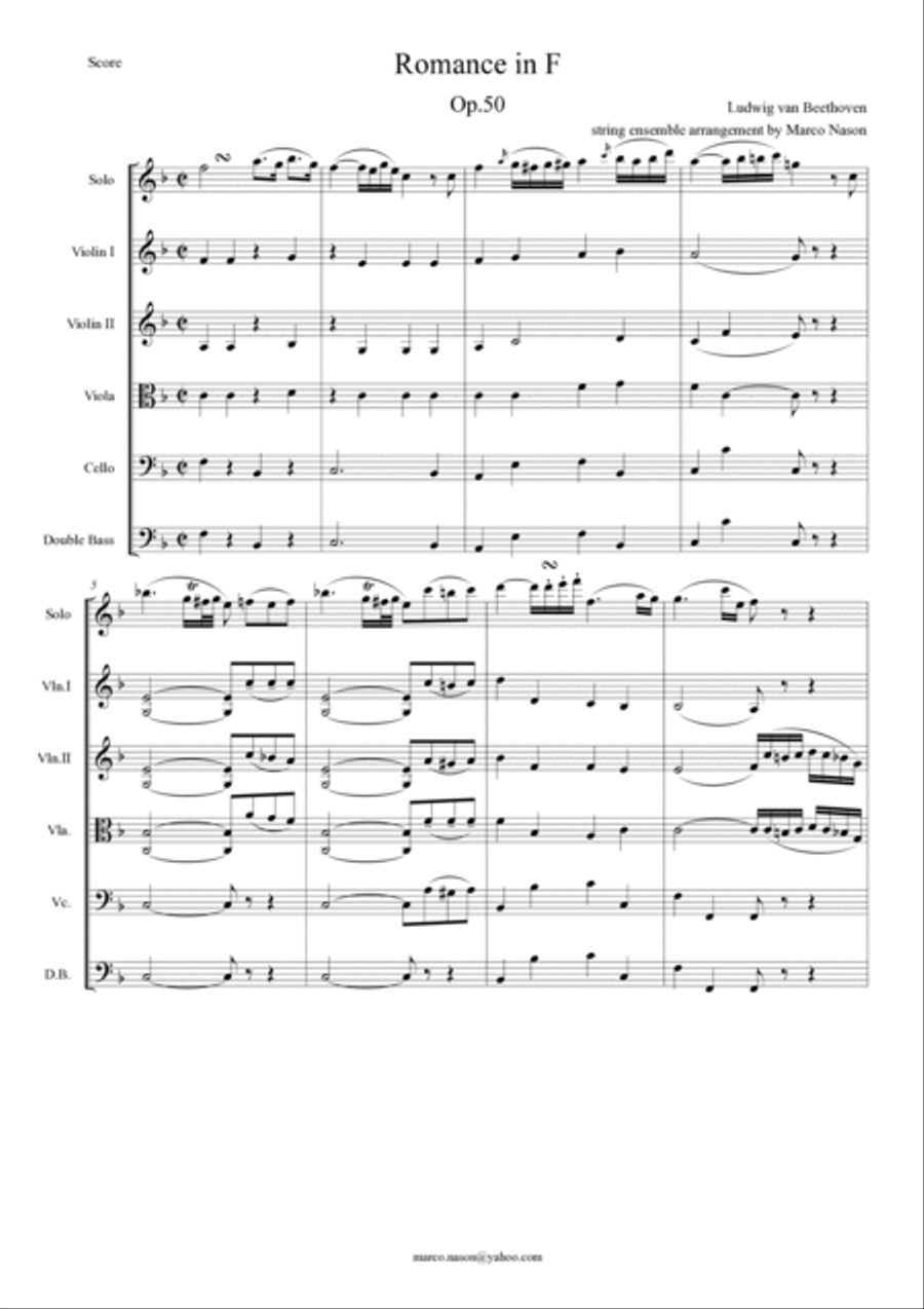 Beethoven Romance in F for violin and strings op.50 String Orchestra scores gallery preview page 6