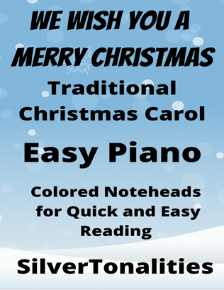 Book cover for We Wish You a Merry Christmas Easy Piano Sheet Music with Colored Notation