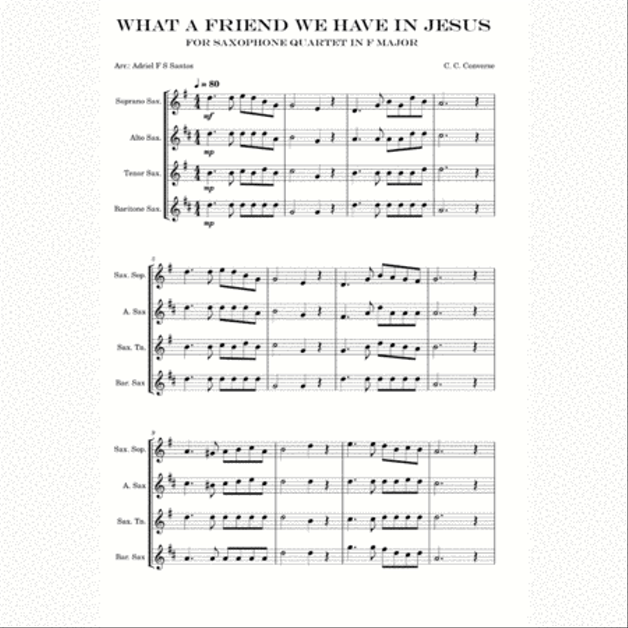 What a Friend We Have in Jesus - For traditional Sax Quartet! Easy!! Saxophone Quartet scores gallery preview page 2