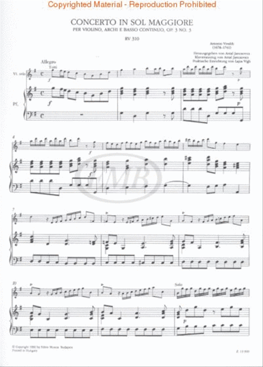 Concerto in G for Violin, Strings, and Cembalo, RV 310 Violin Solo scores gallery preview page 2