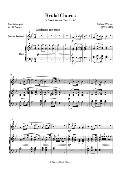 Wagner - Bridal Chorus in B-flat Major for Descant Recorder & Piano - Easy image number null