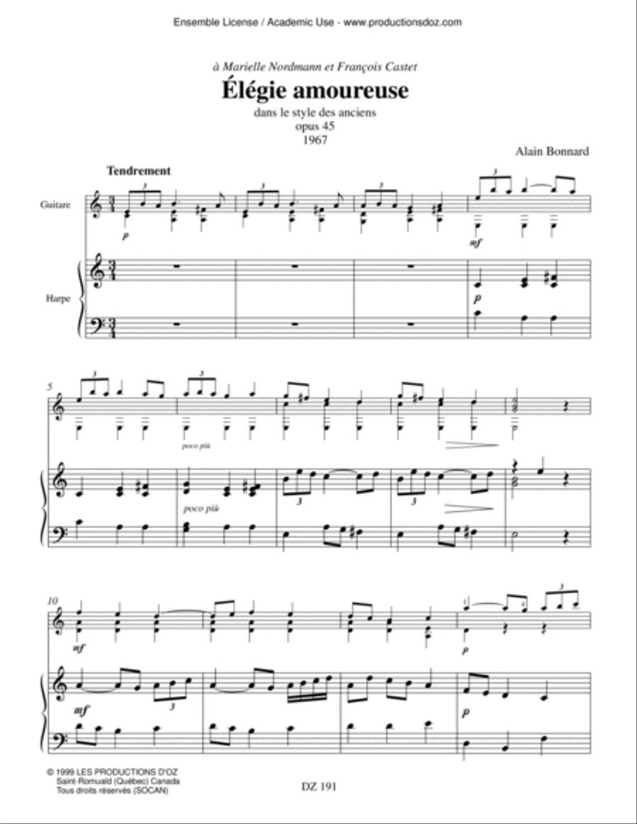 Élégie amoureuse dans le style des anciens, opus 45 Harp scores gallery preview page 3