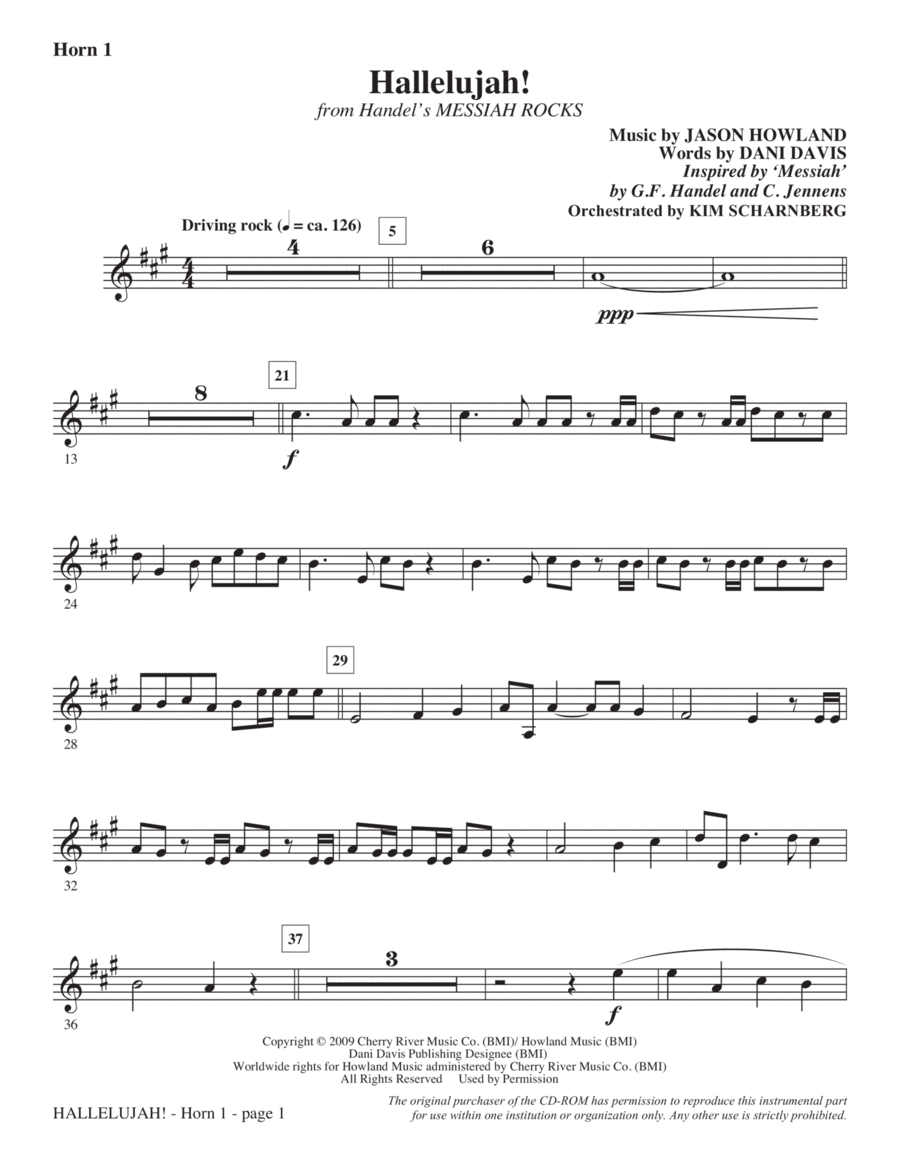 Hallelujah! (from Messiah Rocks) - F Horn 1 Choir scores gallery preview page 1
